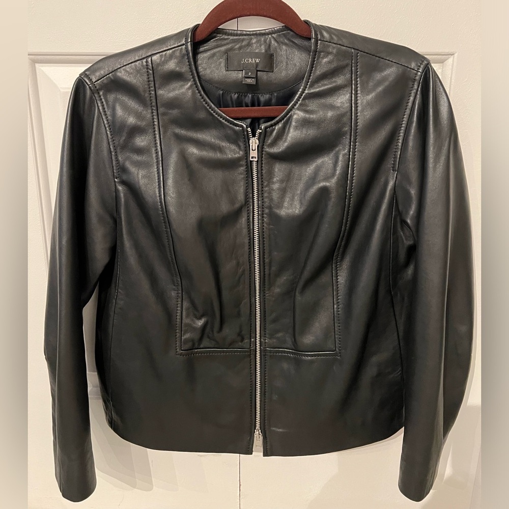 J. Crew Black Leather Zip-Front Jacket